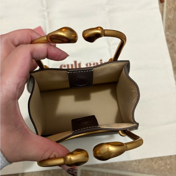 Cult Gaia Maxine Top Handle Bag With Gold Hardware Brown- Luwak NEW - Picture 3 of 4